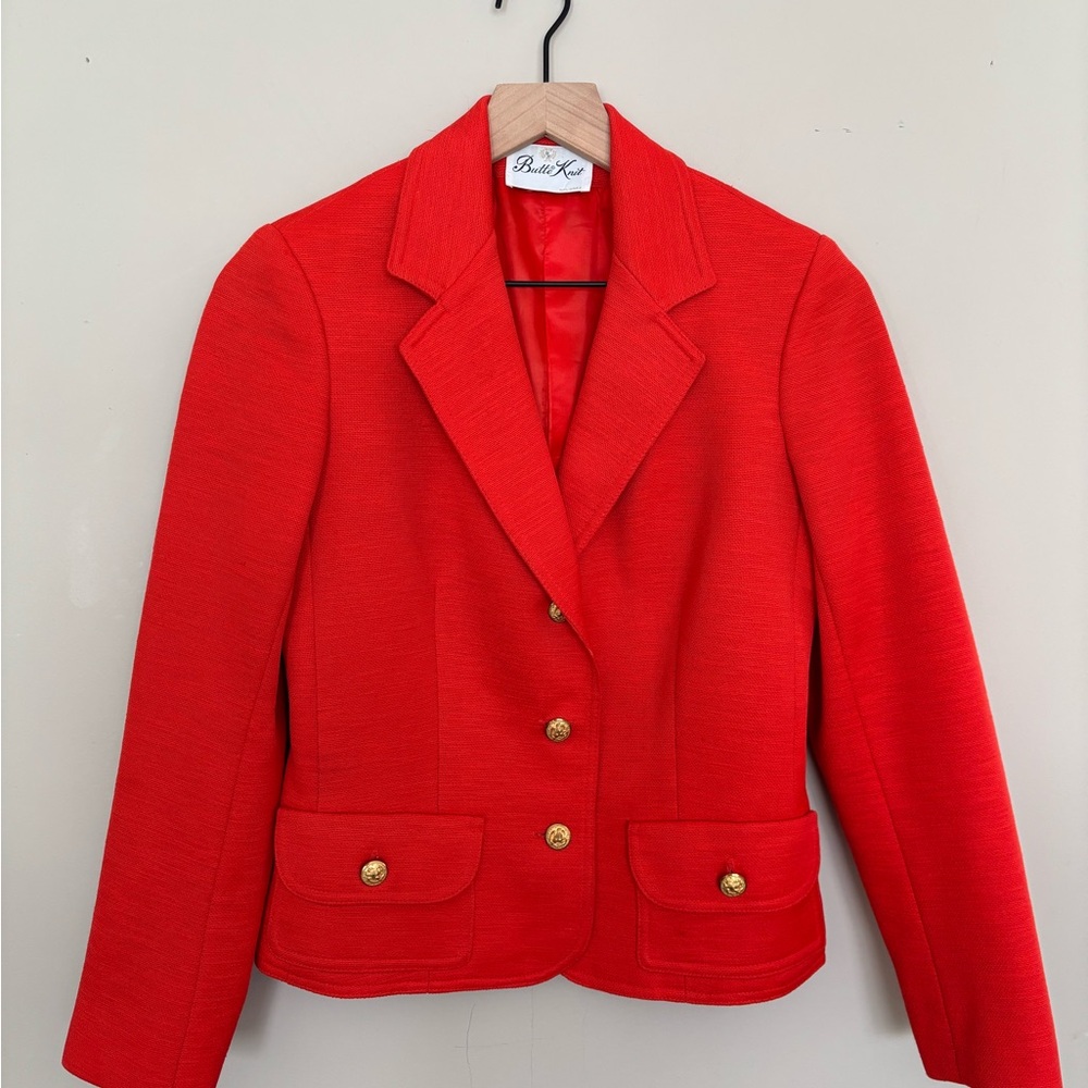 Vintage Women's tomato red fitted blazer by Butte Knit